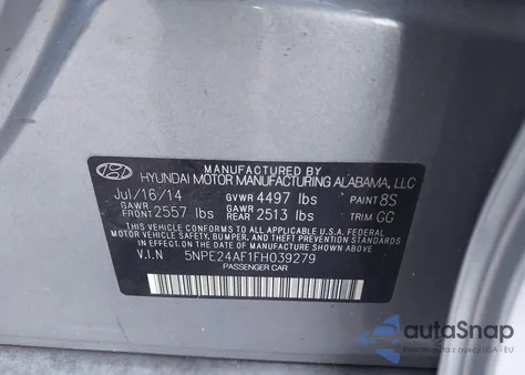 2015 Hyundai Sonata Se from USA, damaged, VIN 5NPE24AF1FH039279